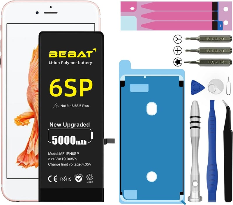 BEBAT Replacement for iPhone 6s Plus Battery, 5000mAh High Capacity Li-ion Polymer Replacement Battery for Model A1634 A1687 A1699 with Professional Repair Tool Kits - Image 1